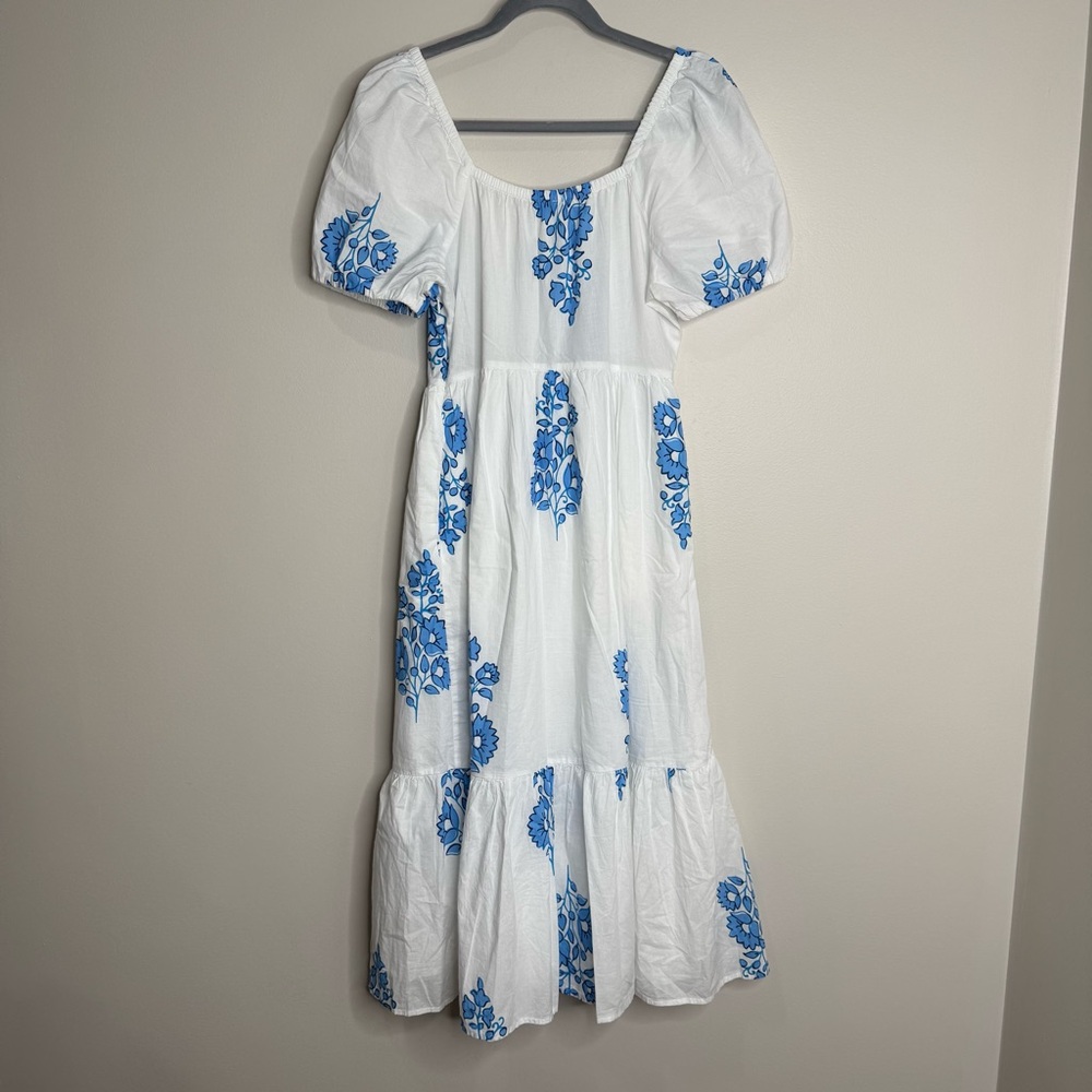J. Crew White Blue Floral Puff Sleeve Prairie Cottage Puff Sleeve Maxi Dress 2 - Picture 9 of 10
